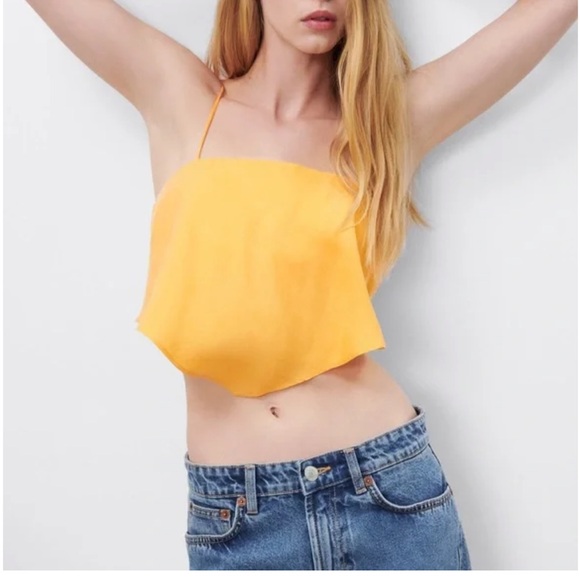 NWT Zara Satin Effect Bow Tie Back Bandana Crop Top - Picture 9 of 10